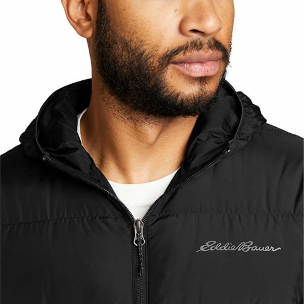 BLACK NWT Eddie Bauer Men’s Hooded Down Jacket - Picture 5 of 8